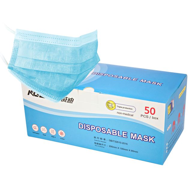 Face Mask 3-layer Blue 50 pcs