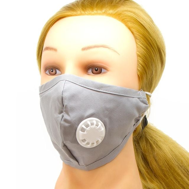 Fabric Face Mask With Ventilator Grey