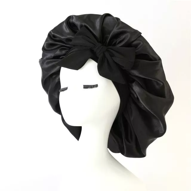 Satin Hair Bonnet Sleeping Hat Black