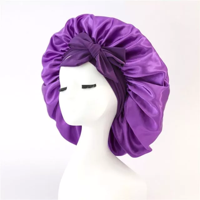 Satin Hair Bonnet Sleeping Dark Purple