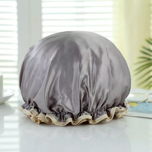 Satin Double Layer Shower Cap Gray