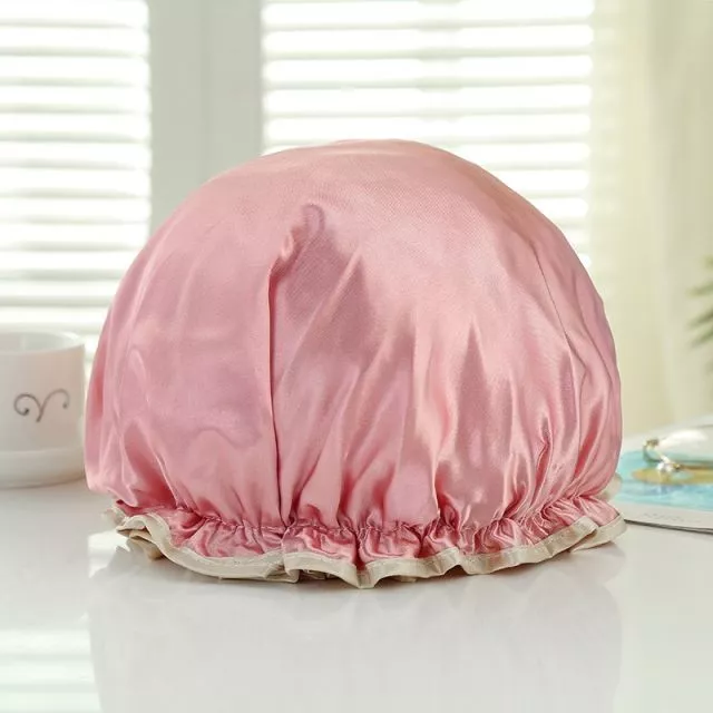 Satin Double Layer Shower Cap Pink