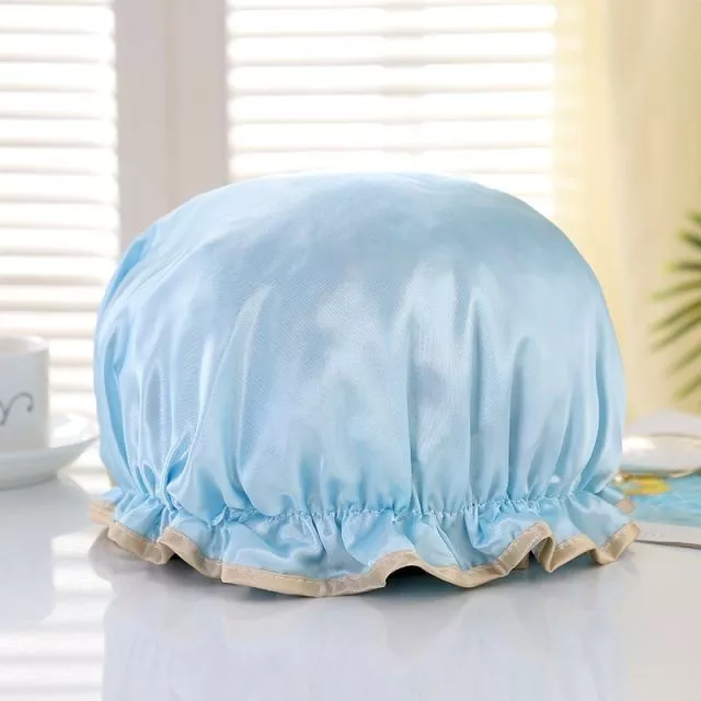 Satin Double Layer Shower Cap Sky Blue