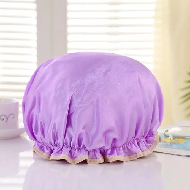 Satin Double Layer Shower Cap Purple