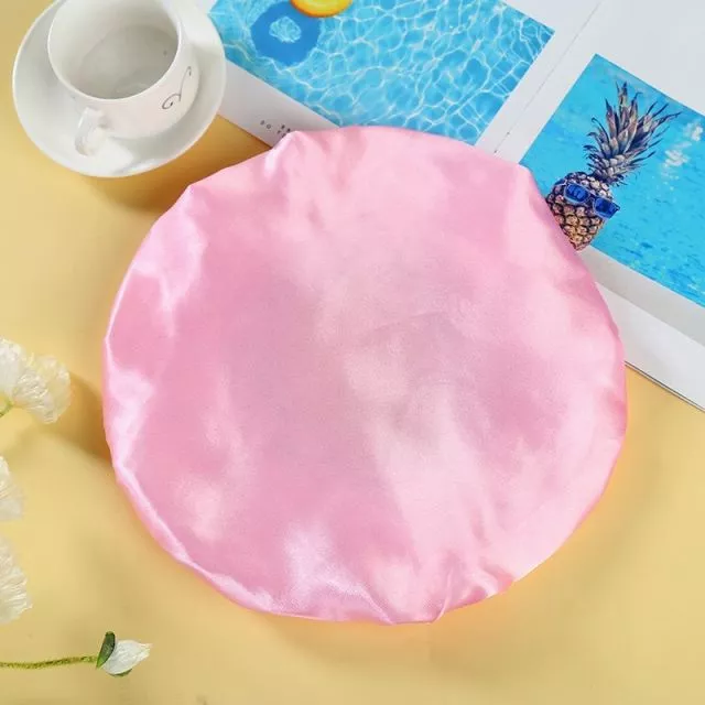Satin Double Layer Shower Cap Baby Pink