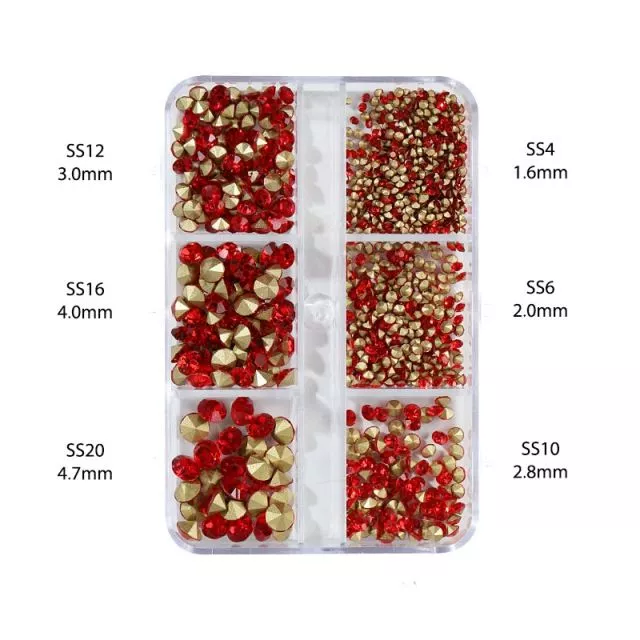 Nailart Diamonds SS4-SS20 Red 1000pcs