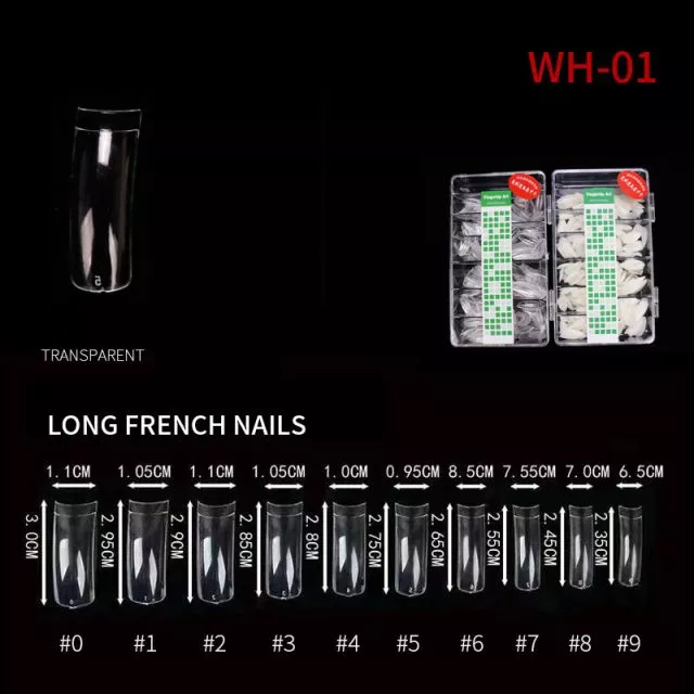 Nail Tip Long French Nails WH01 Clear 500 pcs