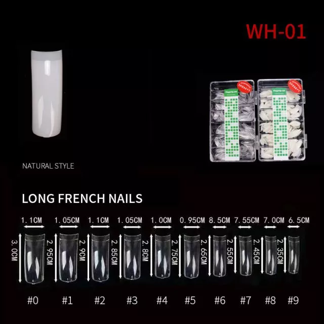 Nail Tip Long French Nails WH01 Natural 500 pcs