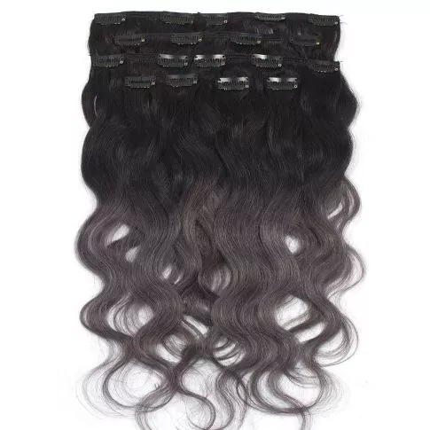 Clip-In Hair Extension Ombre 8pcs / 120g / 45cm 1B / Dark Grey